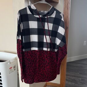 Black & White Buffalo Plaid with Red Leopard Hoodie